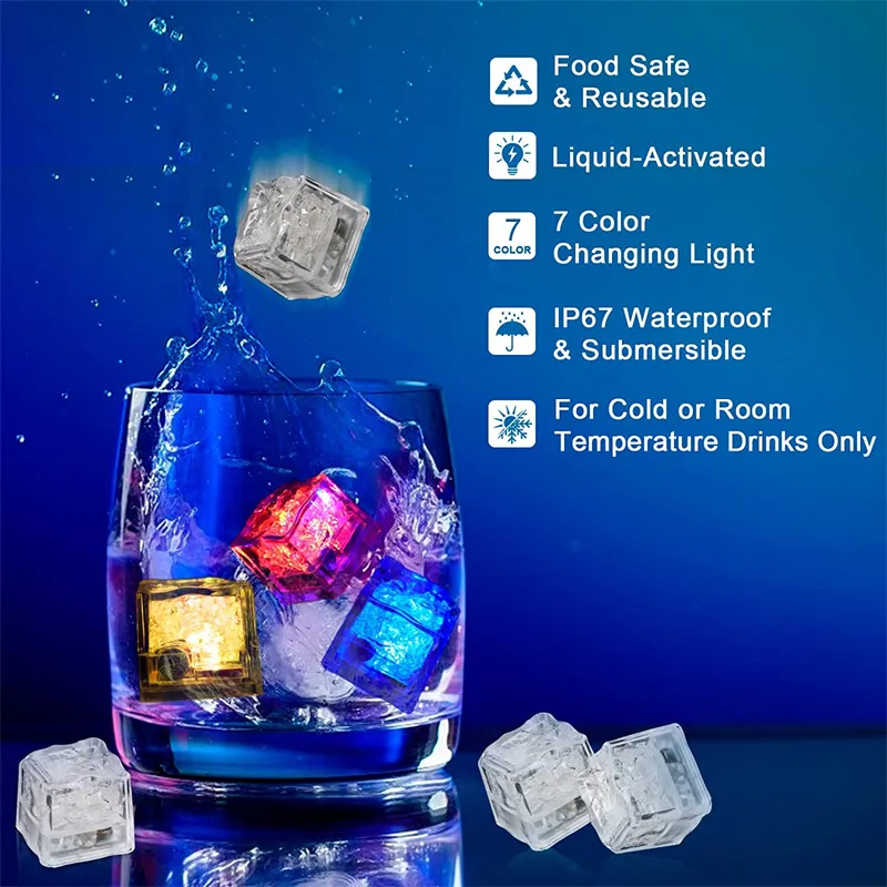 Wholesale Multi Color Led Ice Cubes for Drinks with Changing Lights Waterproof Glowing Flashing Ice Cube for Club Bar Party Wedding Decoration