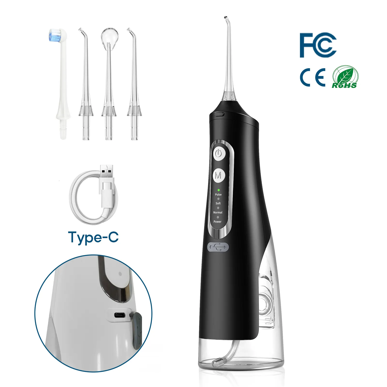 جهاز الري الفموي المحمول لنظافة الفم 310 مللي USB قابل لإعادة الشحن فلوشير الأسنان أداة تنظيف الأسنان بالماء النفاث 4 فوهات منظف الأسنان 230425