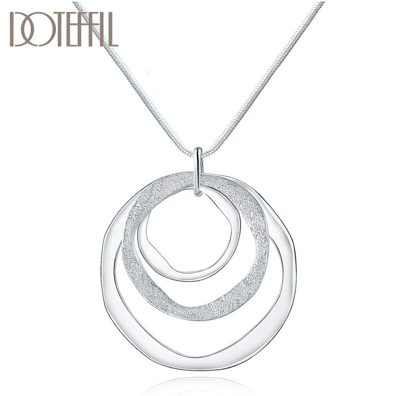 Pendant Necklaces DOTEFFIL 925 Sterling Silver 18 Inches Three Circle Pendant Chain Frosted Necklace For Women Fashion Wedding Party Charm Jewelry 230426