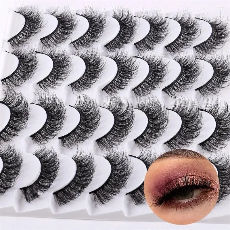 Falska ögonfransar 3D Faux Mink Lashes Wispy Fluffy Russian Volume D Curl Extension Natural 16mm Fake Manga 14 Par