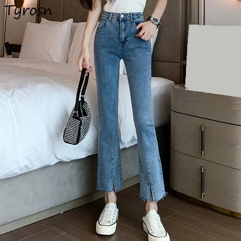 Jeans Mode Jeans Frauen Hohe Taille Dünne Allmatch Freizeit Einfache Reine Koreanische Stil Damen Empire Neue Frontschlitz Flare Hosen Sommer