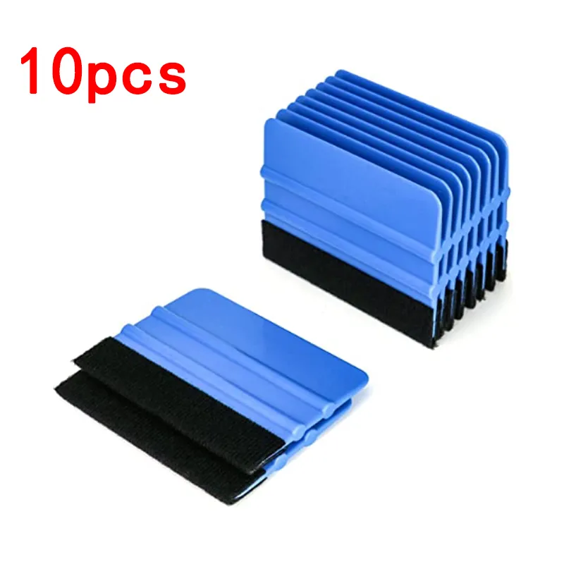 10 PCS Auto blauwe vinyl koolstofvezel raam ijs remover reiniging wassen auto schraper met viltstekgereedschapsfilm inpakken schraper