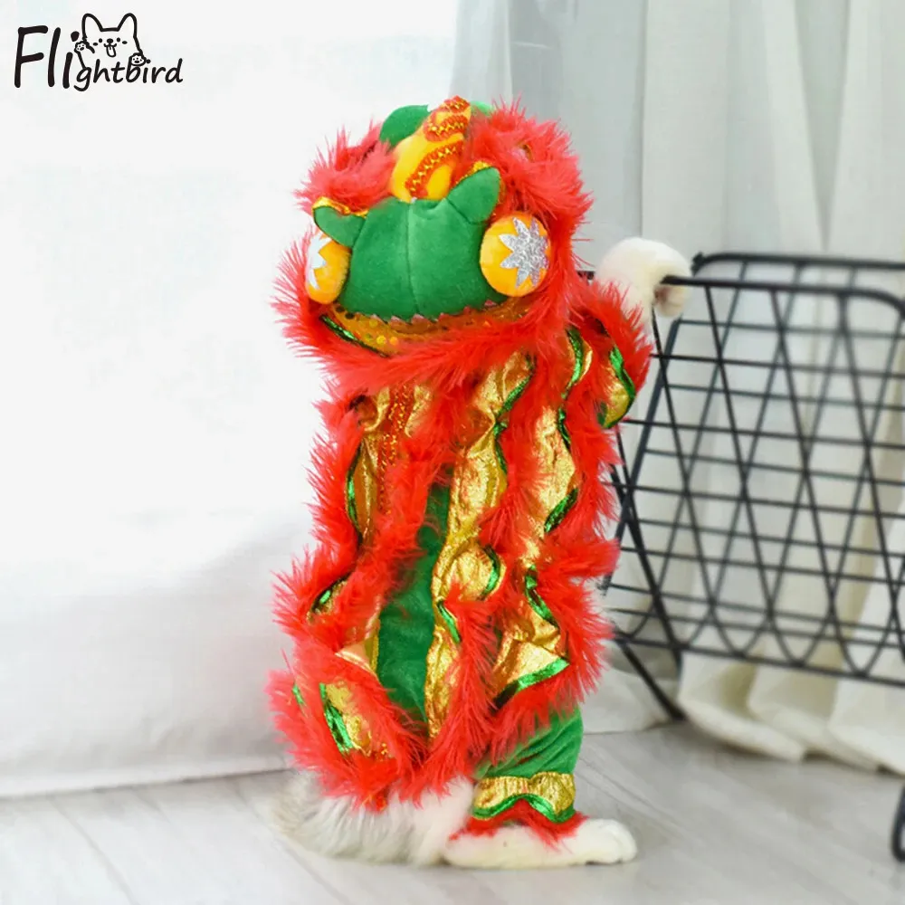 Abbigliamento per cani Natale Divertenti vestiti per cani Animale domestico dell'anno Costume cinese Danza del drago Festa del cane del leone Danza del leone Vestiti festivi rossi del gatto fortunato 231124