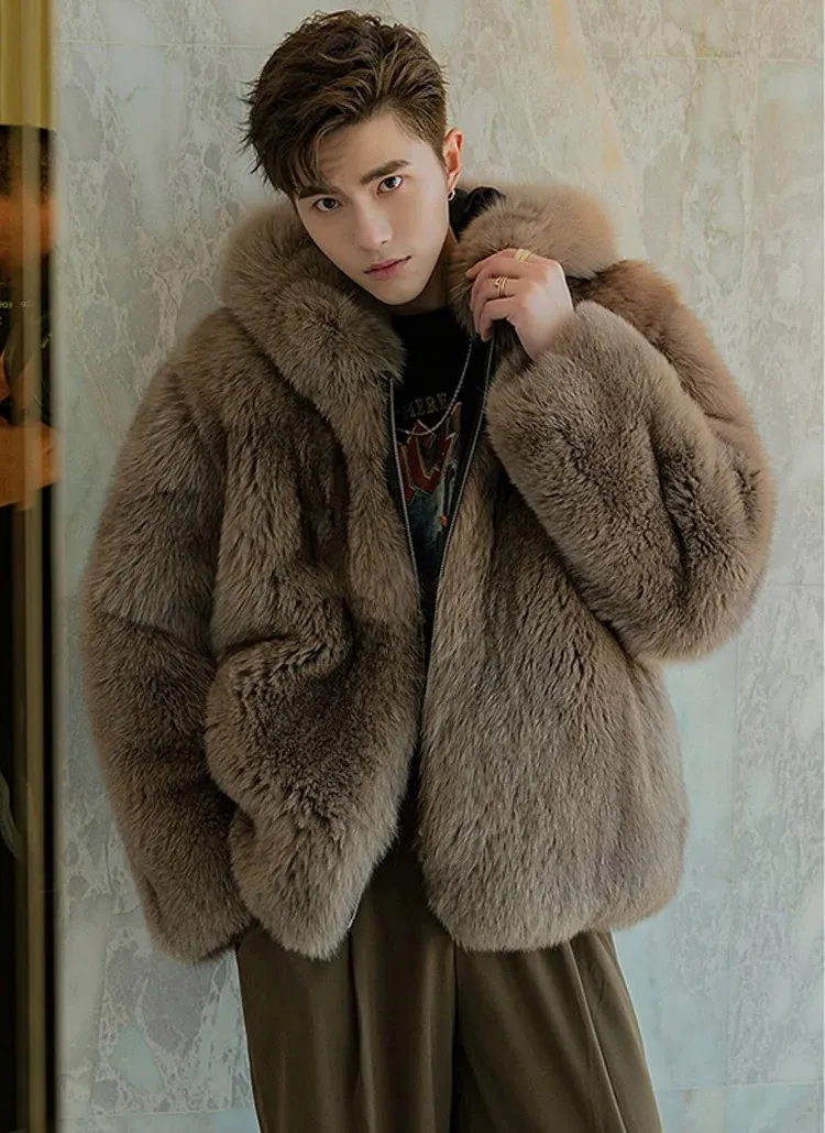Mens Warm Faux Fur Short Rare Rabbit Jackets With Leather