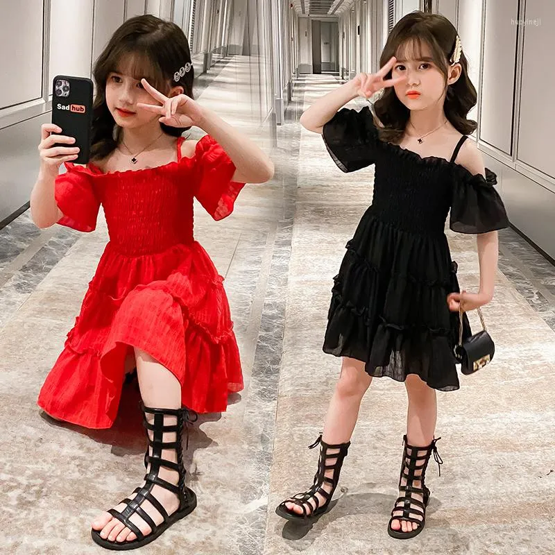 Girl Dresses 2023 Arrival Girls Princess Dress Children Party Wear Red Black Kids Wedding For Baby 4 5 9 11 13 Years Old