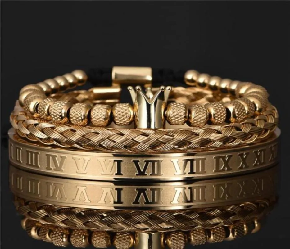 3st Set Luxury Romera Royal Crown Charm Armband Men rostfritt stål Geometri Pulseiras Öppna justerbara armband Par smycken G4994107