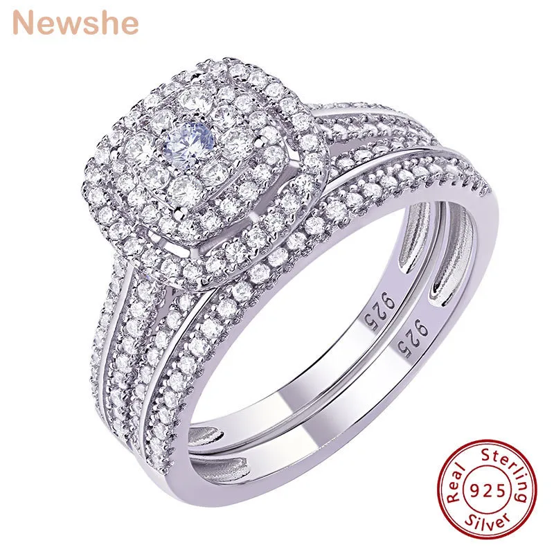 Anel de solitário, ela 2pcs anéis de casamento para mulheres sólidas 925 STERLING Silver Noivage Ring Bridal Conjunto 1,6Ct Halo Round Cut AAAAA Zircon 230426