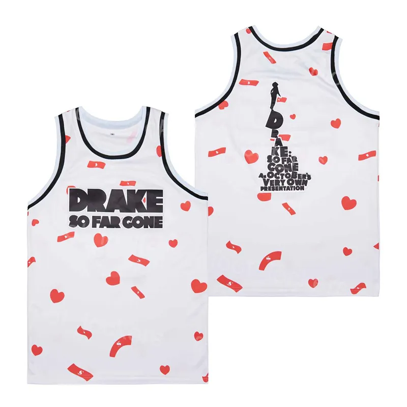 Film Drake SO FAR GONE Basketball Film Jersey Vierge Rétro Respirant Pull Lycée HipHop Équipe Cousu Sport Vintage College Chemise pour Les Fans De Sport D'été