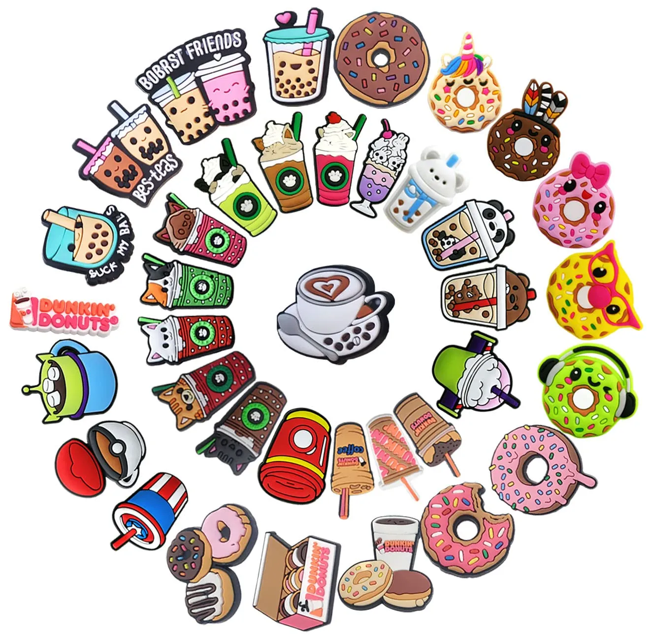 Charms Food Croc Coffee Pvc милый или детские мальчики девочки, мужчина, женщины, модное украшение обуви Боба подарки на день рождения подарки на вечерин