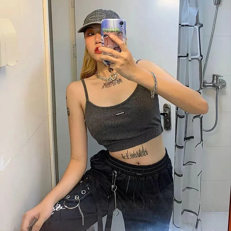 Women Girl Gothic Harajuku Cargo Pants Crop Top Casual Loose Cool