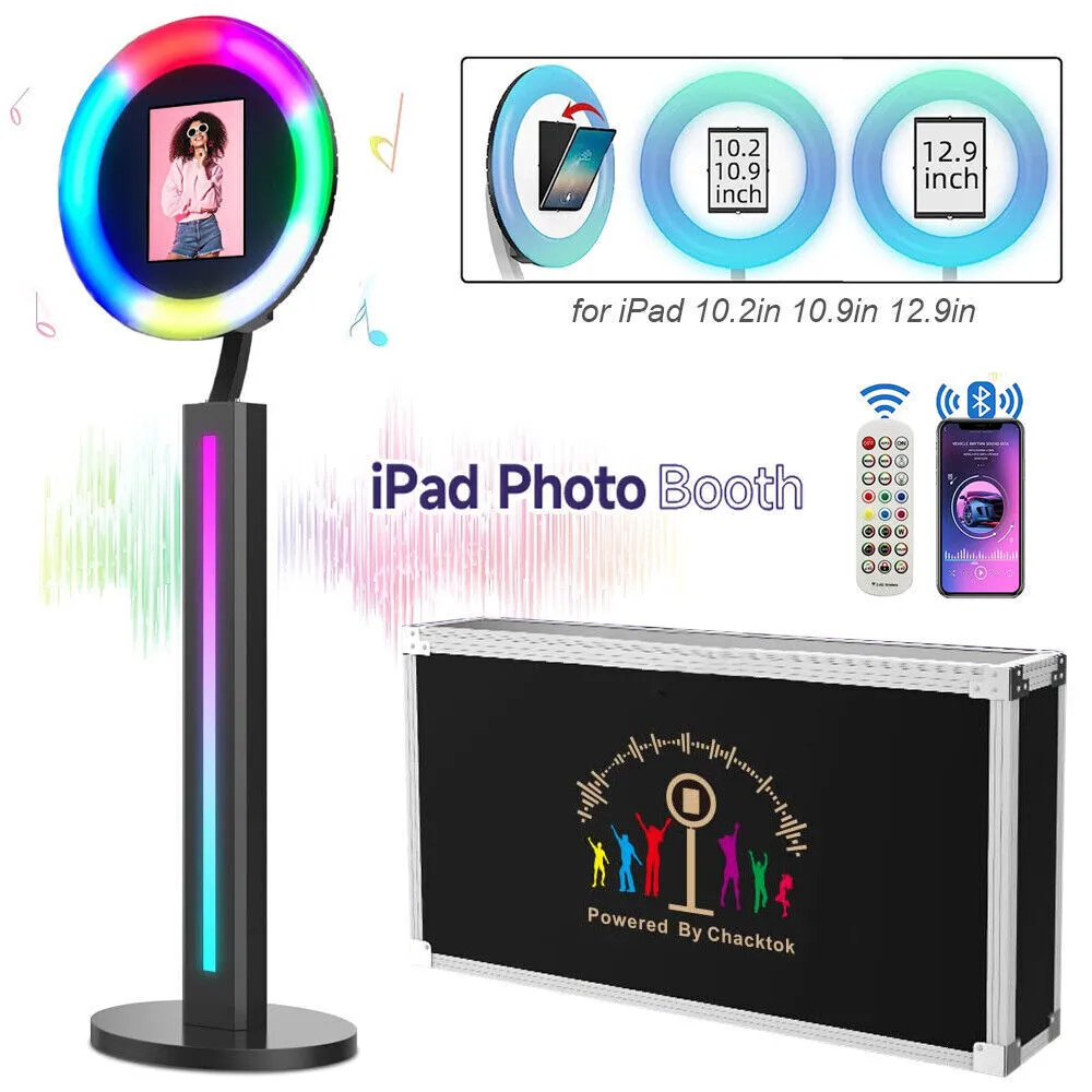 Blcak iPad Photo Booth Stand Selfie Station Machine avec boîte à lumière de contrôle APP