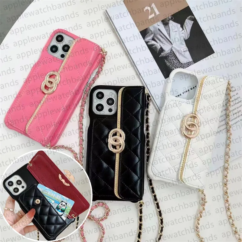 Para iPhone 15 Pro Max Casos Titulares de cartão Designer Crossbody Wallet Phone Case Apple iPhone 14 Pro Max 13 12 Pro 11 Case Luxury Women Leather Handbag Mobile Cover Lanyard