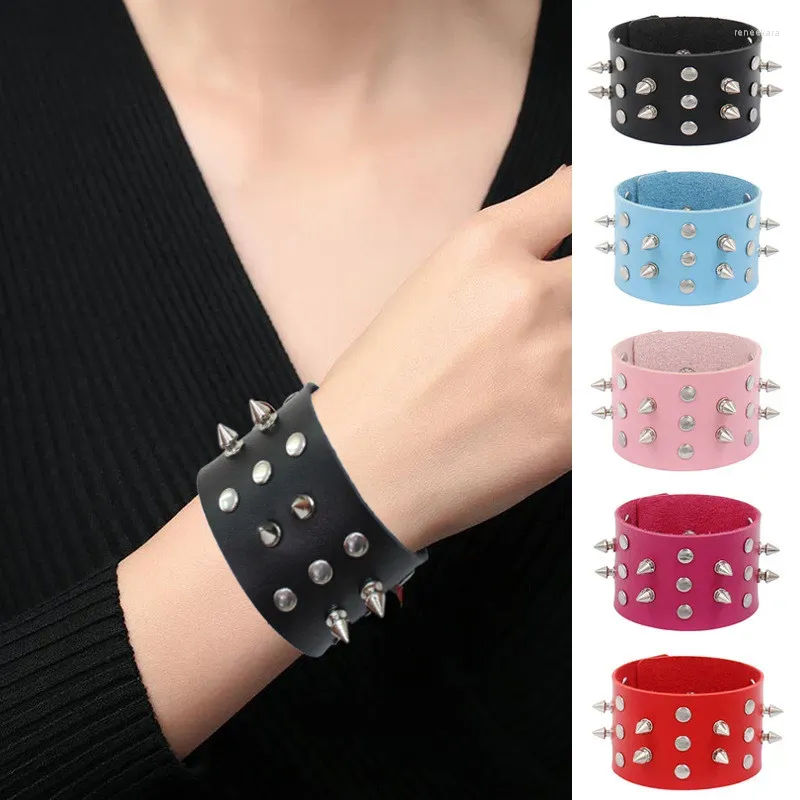 Pulseras de eslabones Pulsera de espiga de moda Punk Faux Leather Goth Girl Bangle Studded Rock Pulsera para mujeres Hombres Joyería