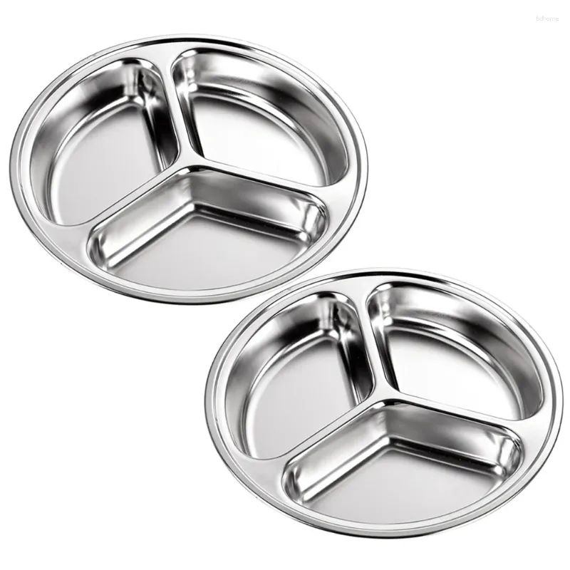 Plates 2pcs 24x24x3cm Stainless Steel Round Serving Tray Divided Dinner Home Dinnerware Canteens Lunch Dishes Container