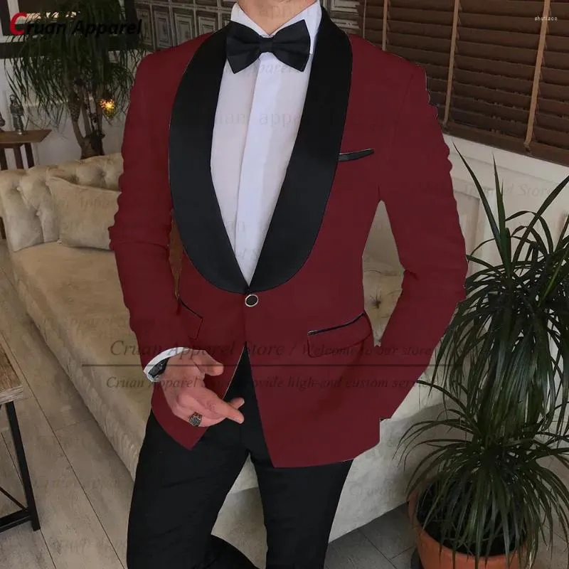 Abiti da uomo 7 colori vino rosso festa di nozze per uomo slim fit uomo sposo smoking set formale scialle di lusso risvolto giacca pantaloni 2 pezzi