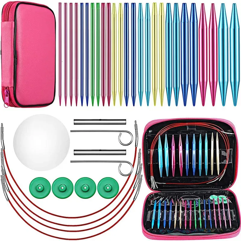 Craft Tools 26 Pieces Aluminum Interchangeable Circular Knitting Needle Set 13 Size Crochet Needles for 231124