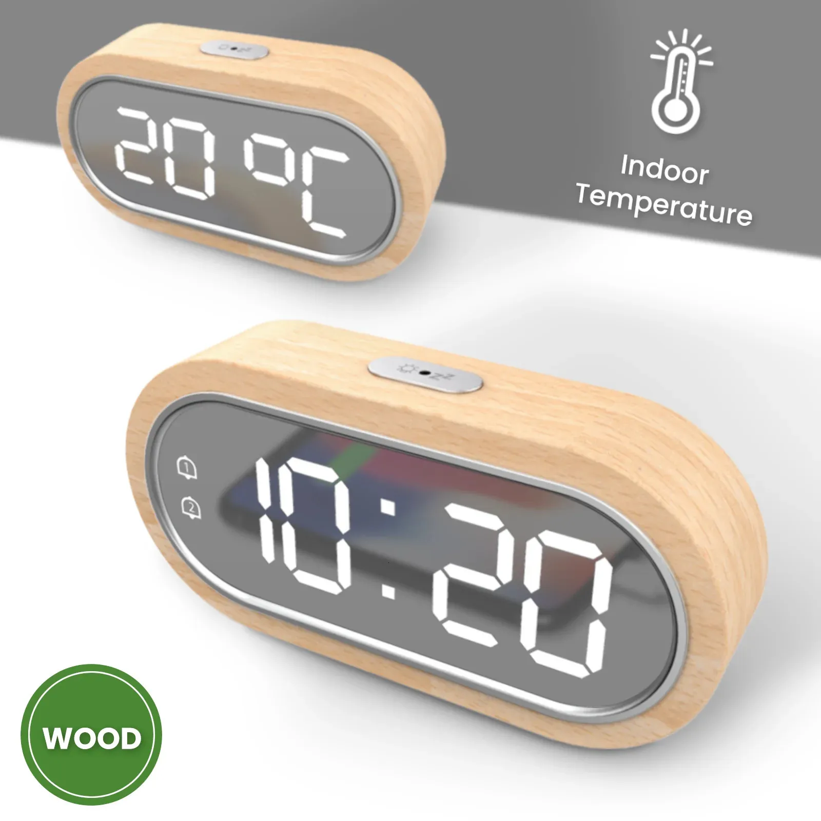 Bureau Tafelklokken LED-wekker Houten thermometer Digitaal horloge Binnentemperatuur USB Telefoonoplader Woondecoratie Studeerkamer Student Tijd 231124