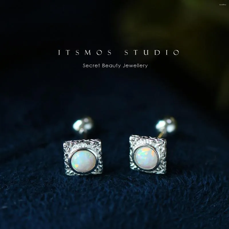 Stud Earrings ITSMOS S925 Silver Square Geometric Korean Synthetic Opal Petite Thread Piercing For Women