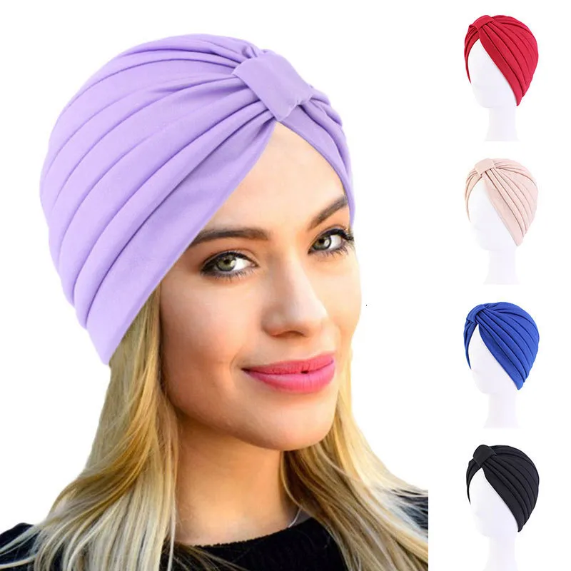 Hijabs mode solide kleur vrouwen moslimhoofddoek top geknoopte tulband hoed slaaphoed binnenher hajab motorkap femme ronde hoofdomslag hoofdwikkeling 230426