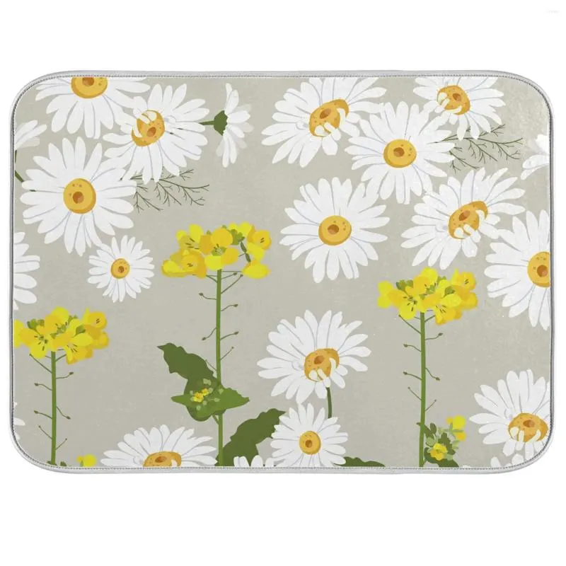 Tapis de Table en forme de marguerite, pour sécher la vaisselle, pour comptoir de cuisine, en microfibre, absorbant, drainant, grand, résistant à la chaleur