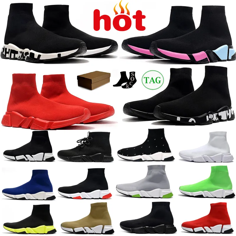 مع حذاء جورب بوكس ​​ثلاثية أسود أبيض S الأحمر البيج الأحذية الرياضية غير الرسمية الجوارب الجوارب رجال النساء متماسكة أحذية سرعات الكاحل المصممين المدربين 36-45