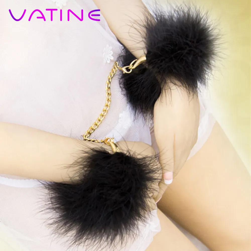 Adult Toys VATINE Feathers Metal Handcuffs Slave Restraints SM Bondage Sex Shop Sex Toys for Couple Adult Games Sexy Roleplaying 230426