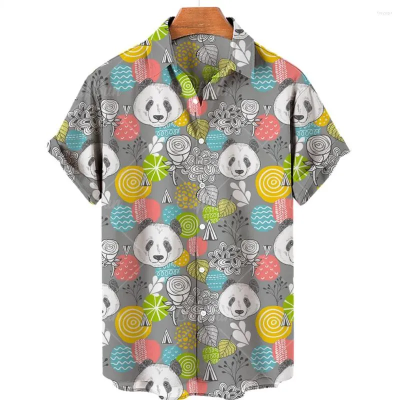 Mäns avslappnade skjortor 2023 camisas de hombre söt panda kreativ hawaiisk skjorta 3d digital tryckt strandtrend kort ärm mäns topp