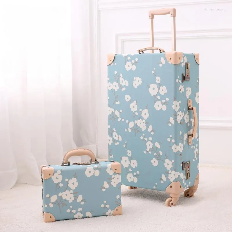 Suitcases Travel Suitcase On Wheels Rolling Luggage Fashion Woman Set Retro Password Carry Trolley Valise Cabine