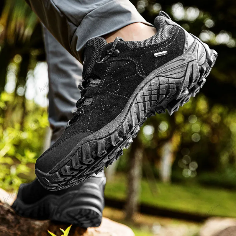 Mensvandringskor Rinnande skor gummispikar utomhus sneakers vattentäta läder promenadskor