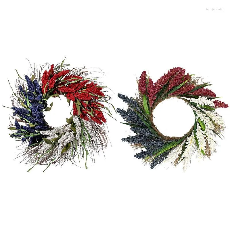 Decoratieve bloemen 4 juli krans patriottische decoraties Handgemaakte veelkleurige kransen voor voordeurdecoratingsonasonal displays