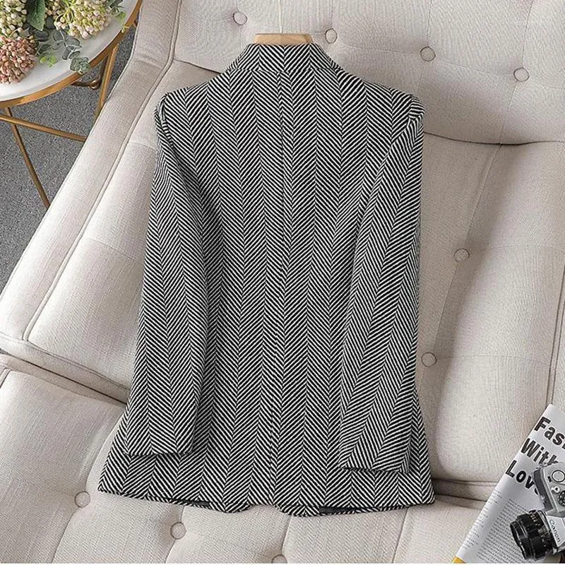 Manteau D’hiver Rayé Gris Pour Femme – Taille L, Manches Longues, Style Voyage Et Décontracté