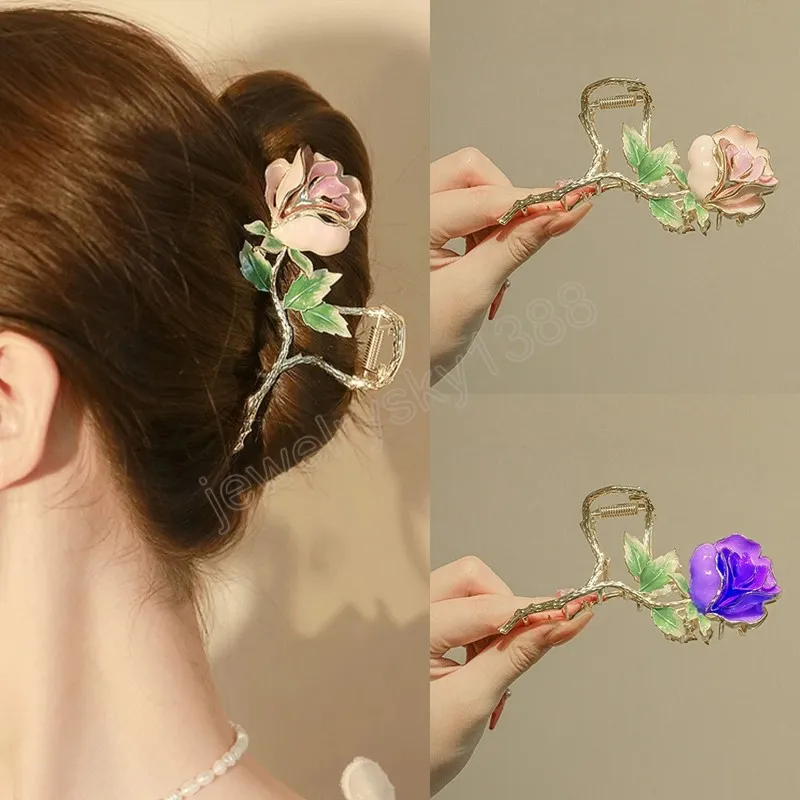Moda róży do włosów tylna głowa prosta kobieta latem wysokiej klasy klip kucyka nakrycia głowy damskie klipy do włosów