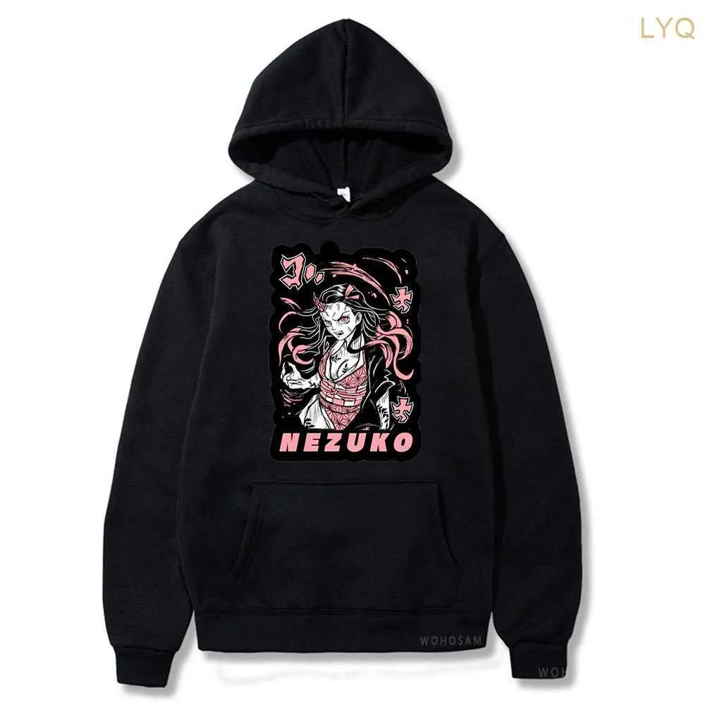 Kvinnors hoodies tröjor demon slayer anime hoodies kimetsu no yaiba gothic nezuko kamado manga tröja män kvinnor harjuku plus storlek vinter streetwear