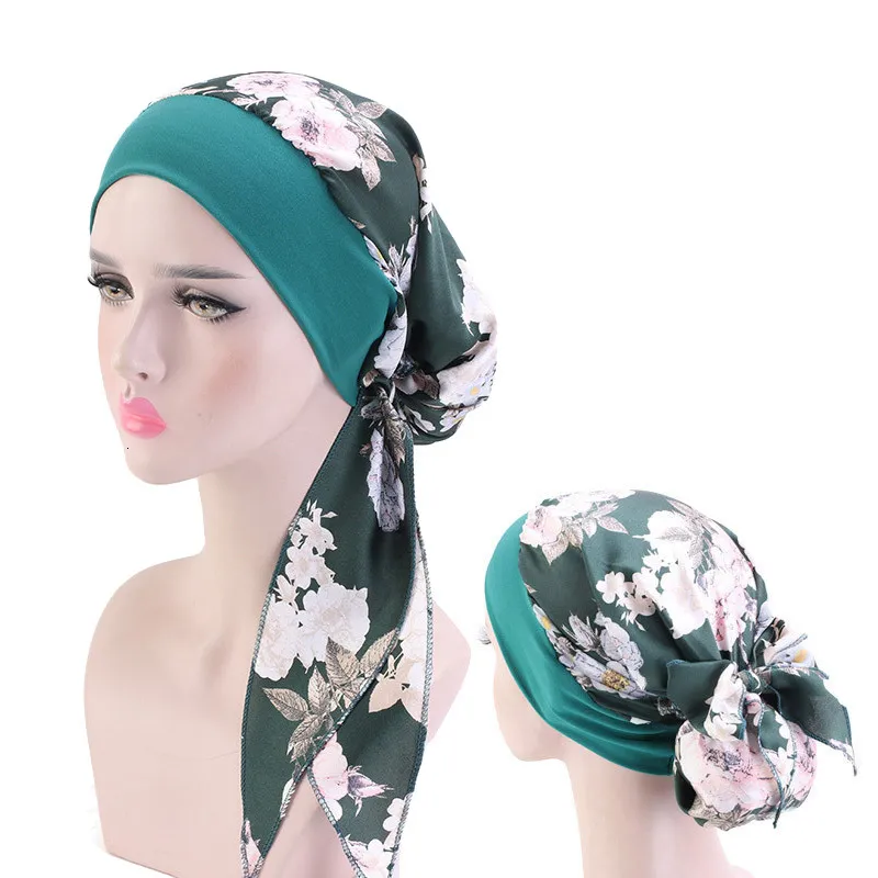 Hidżabs moda drukowane kwiaty kobiety wewnętrzne hidżaby czapka muzułmańska głowa szalik turban turbanowy gotowy do noszenia panie owinięte pod hidżabowymi czapkami 230426