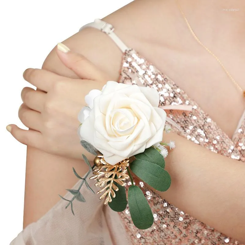 Gold Artificial Flowers Bridesmaid Artificial Silk Rose Ivory Wrist Corsage  Bracelet For Wedding Dancing Party Decor Sisters Handmade Flower From  Meiqizaoxi, $7.26