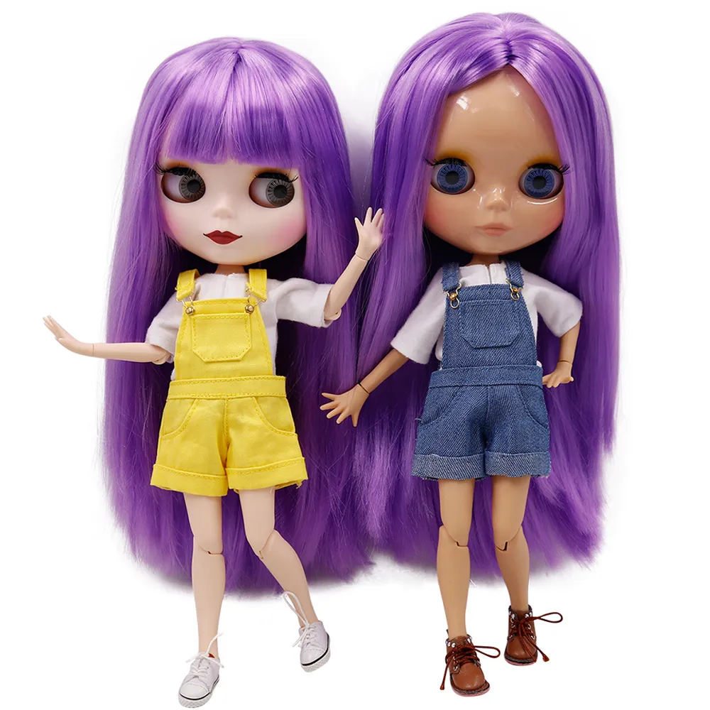 Poupées ICY DBS Blyth poupée 1/6 BJD blanc/beige peau 19 articulations corps brillant/givré visage violet cheveux longs raides bricolage jouet poupées pour les filles 230426