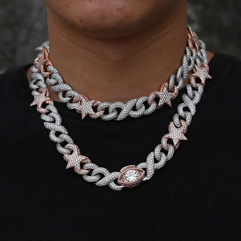 18-24inch 18k Gold Ploated Bling CZ Star Chain Necklace Links Bracelet Fashion Jewelry for Men Women Punk Necklace Leuk cadeau