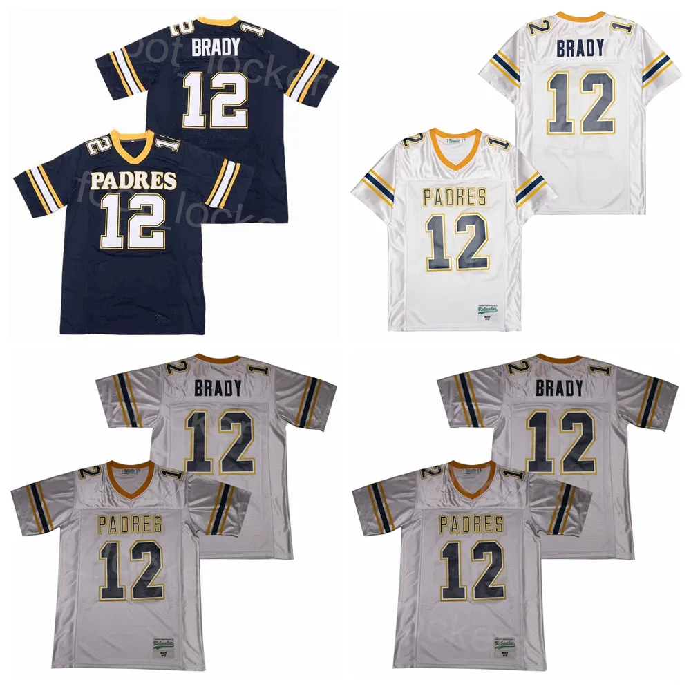 Tom Brady High School Jersey 12 Calcio Junipero Serra Padres Film Cucito E Ricamo Traspirante College Moive Pullover HipHop Blu Navy Bianco Grigio Team Man