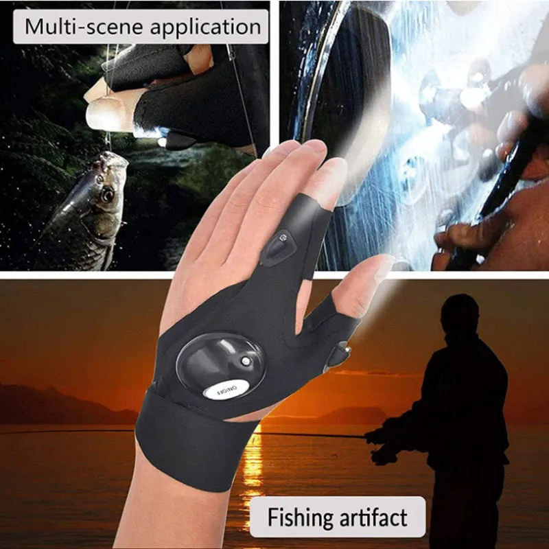 Fishing Gloves With LED Sundries Flashlight Waterproof Outdoor Torch Survival Rescue For Camping Hiking Fingerless Gloves ZXF 56