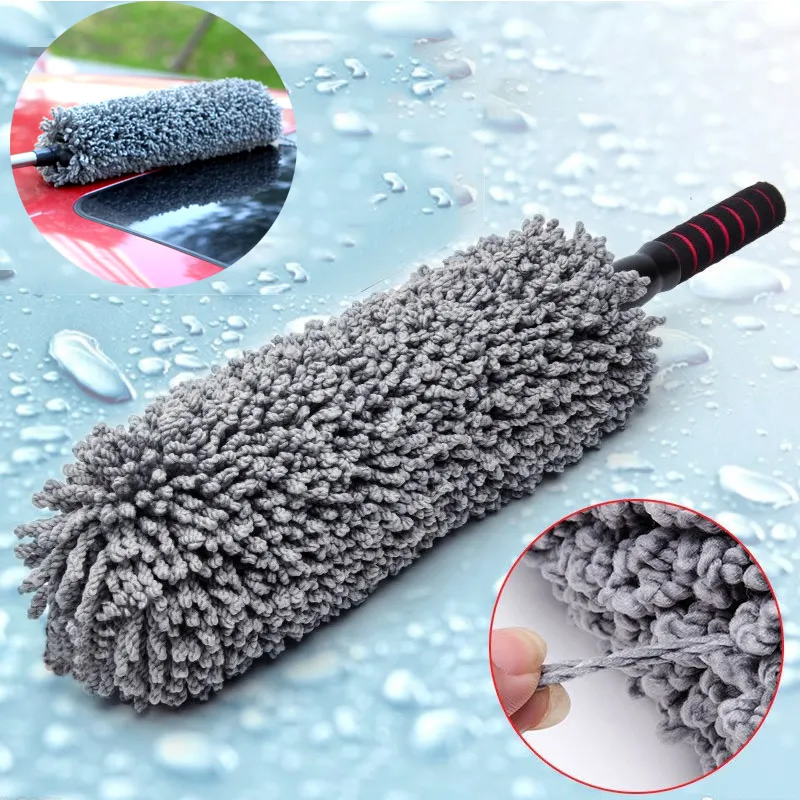 Retractable Microfiber Car Cleaning Brush Stainless Steel Long Handle Dust Wax Washable Drag Wax Washer Auto Window Duster