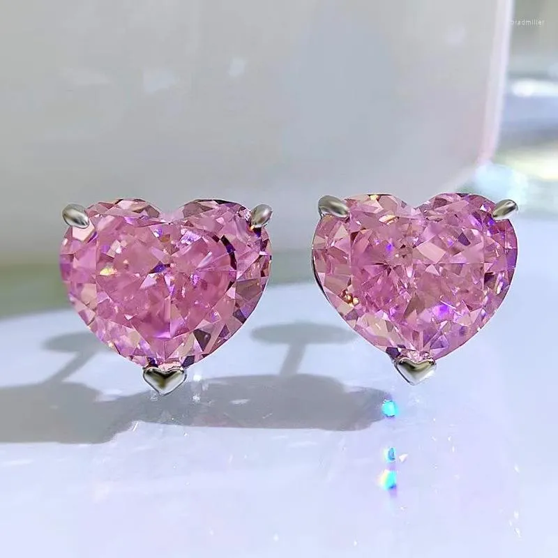 Stud Earrings 2023 Heart-shaped 10 12 Cut High Carbon Diamond Jewelry Level Craft 925 Silver Simple