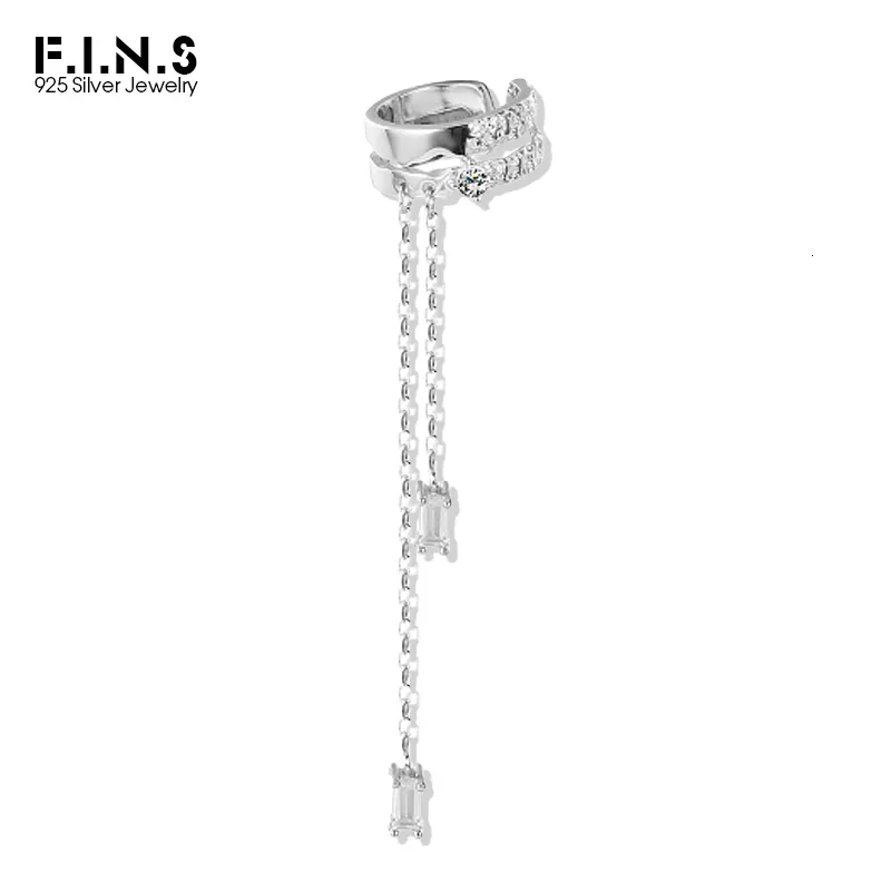 Manchette d'oreille F.I.N.S 925 Sterling Silver Layered Geometric Clip d'oreille inégale sans oreille Pieced Zircon Tassel Ear Cuff Catilage Fine Jewelry 230425