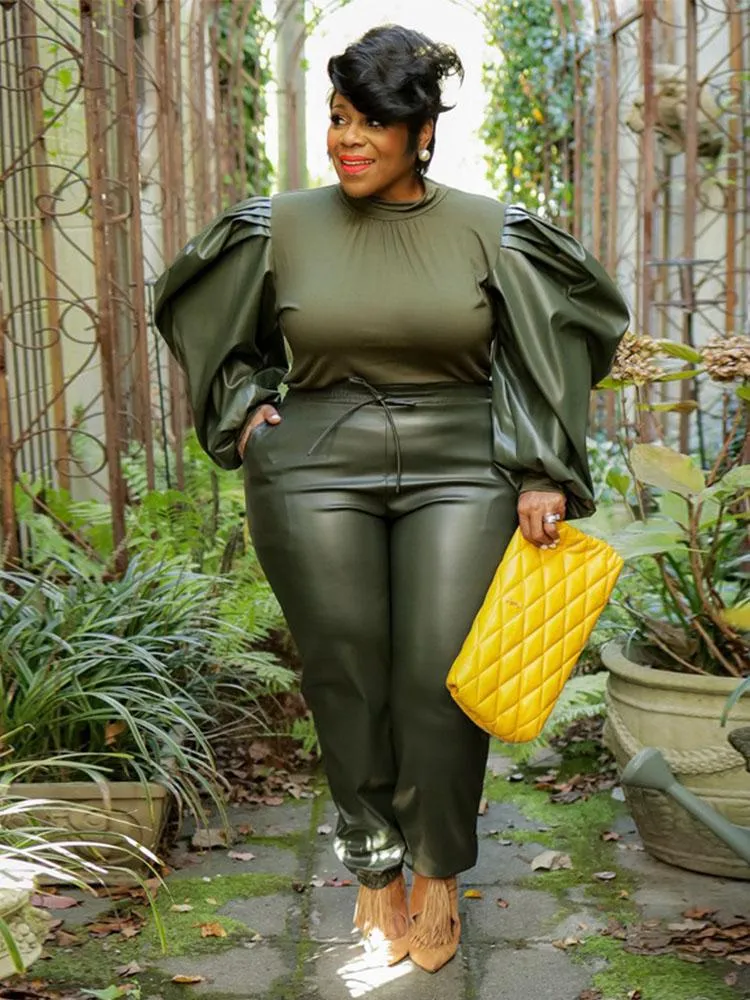 Plus size leather pants suit new arrivals