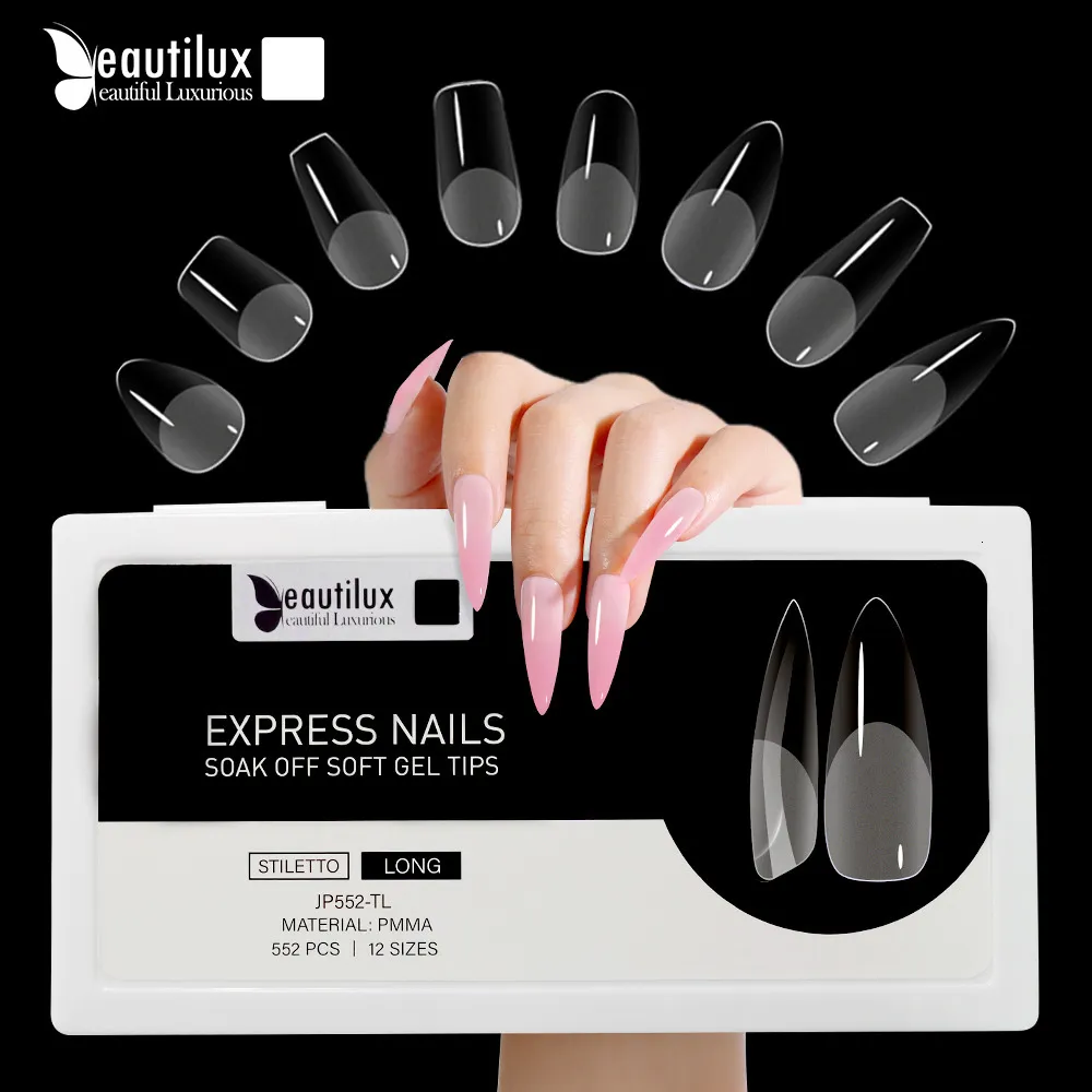False Nails Beautilux Express 552pcsbox Oval Stiletto Almond Square Coffin French Fake Soak Off Gel Nail Tips American Capsule 230425