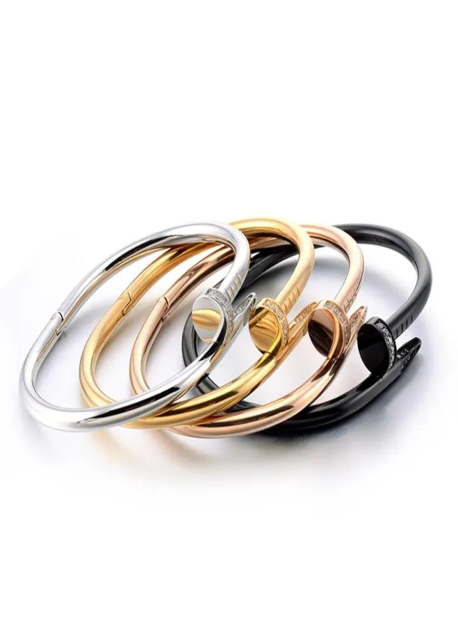 Högkvalitativ designer nagelbangband armband för kvinnor och män guld silver rostfritt stål armband smycken storlek 16 19179i2001066