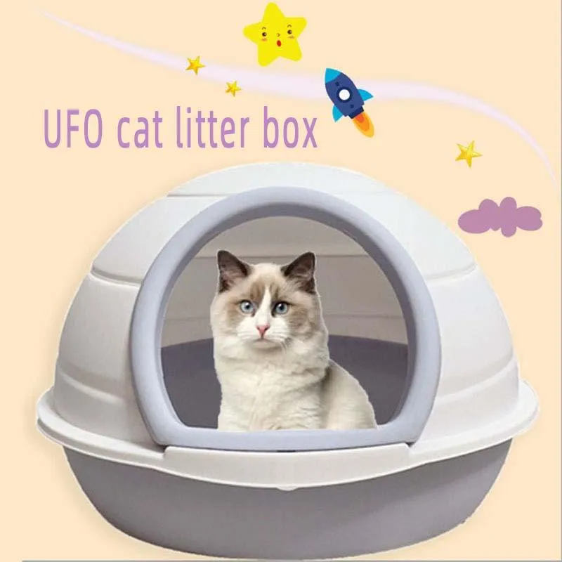 Boxes Cat Litter Box Space Capsule Closed Sandbox Kitten Bedpan Toilet AntiSplash Potty with Spoon Clean House Plastic Pet Supplies