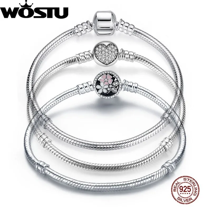 Цепочка Wostu Original 3 Styles Chain Bracelet 100% 925 Серебряный серебряный браслет Fit Diy Charms Bead для женщин Женщины роскошные украшения 230425
