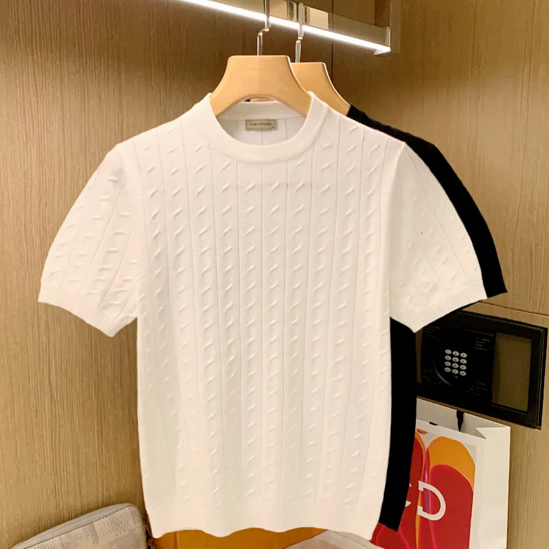 T-shirts pour hommes T-shirts à tricoter d'été pour hommes Homme coréen T-shirt à manches courtes surdimensionné Streetwear Hommes Tops T-shirts de couleur unie H58 230426