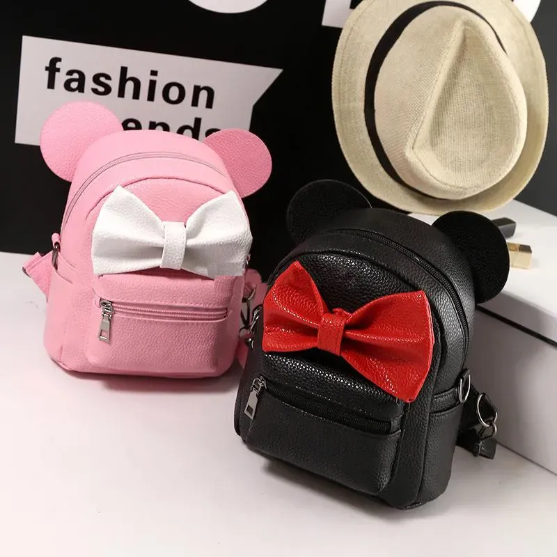 Girls Backpacks Backpack PU Leather Mini Bag Sweet Bow Mouse Ears Teen Girls Backpacks School Bag Kids Shoulders Bags 4 Styles A290