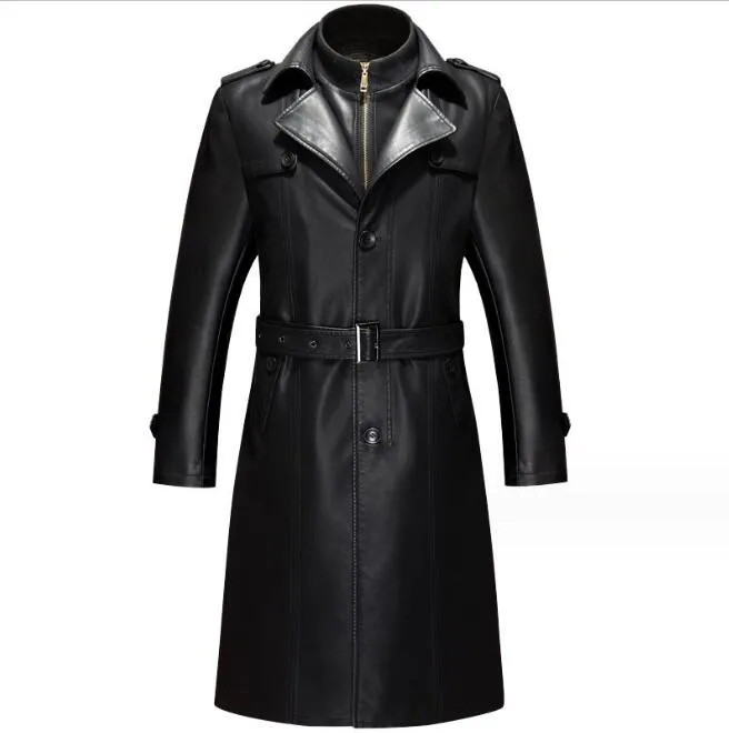 Trench-coat épais en cuir véritable pour homme, veste en cuir, pardessus Long, grande taille, nouvelle collection automne-hiver 2023, S-5XL